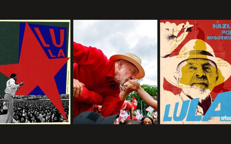 Afiches completos de apoyo a Lula y foto de campaña, montaje adaptado a la portada del sitio.