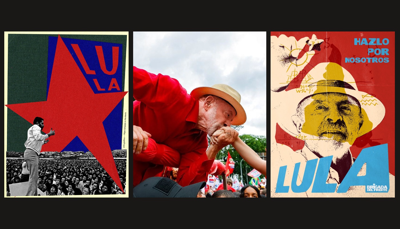 Afiches completos de apoyo a Lula y foto de campaña, montaje adaptado a la portada del sitio.