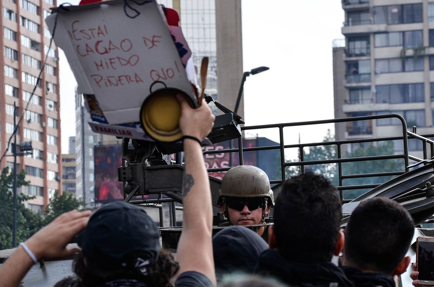 Militares en Plaza Dignidad, octubre de 2019