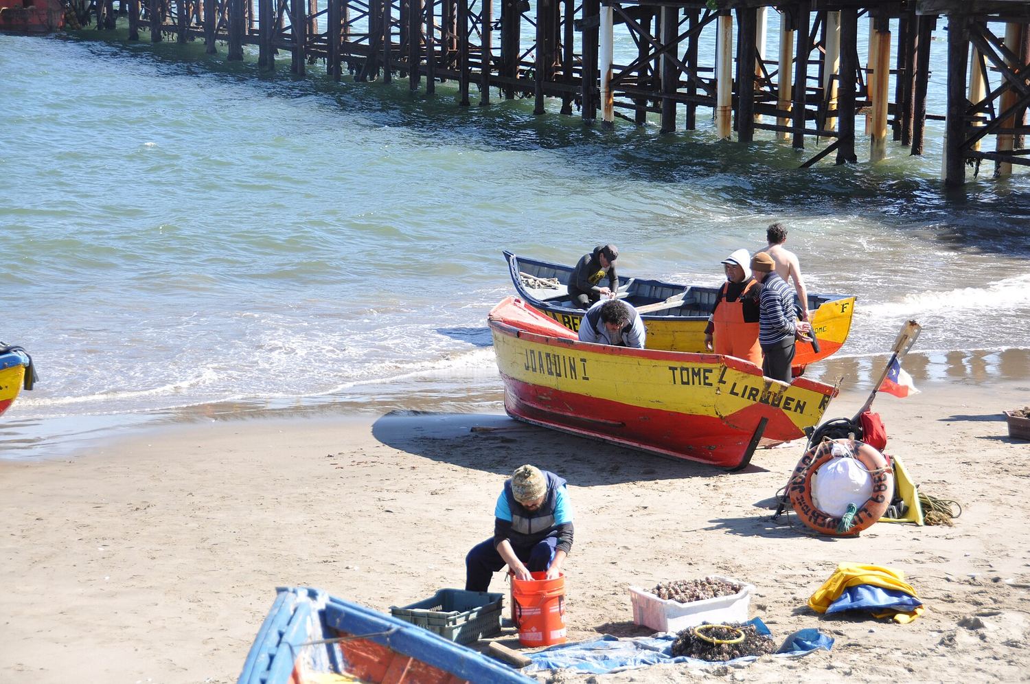 Pescadores en Tomé, región del Biobío